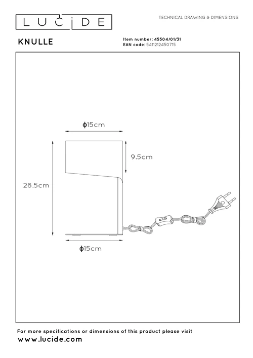 Lucide KNULLE - Lampe de table - Ø 15 cm - 1xE14 - Blanc - technique